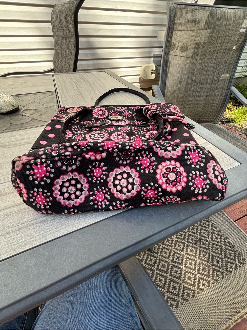 Donna Sharp Black and Pink Floral Tote Bag - Picture 4 of 5
